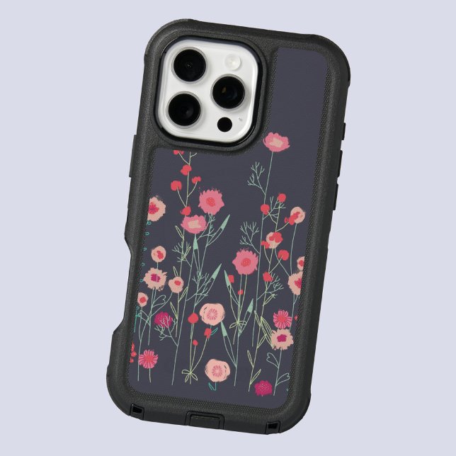 Floral Dark Boho Otterbox iPhone Case (Modern wildflower dark floral art phone case. Original art by Nic Squirrell. )