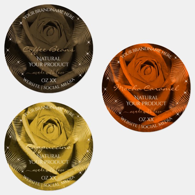 Floral Dark Brown Orange and Yellow Product Labels (Group)