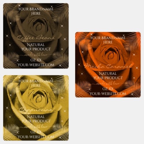 Floral Dark Brown Orange and Yellow Product Labels