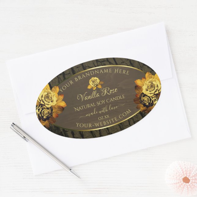 Floral Dark Brown Tree Bark Grain Product Labels (Envelope)