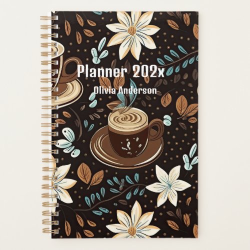 Floral Dark Coffee Weekly Monthly 2024 Planner