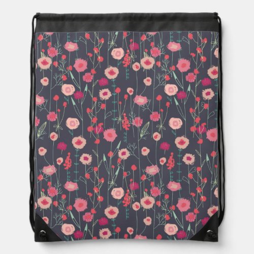 Floral Dark Drawstring Bag