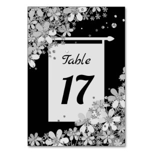 Floral dark flowers glitter silver elegant black g table number