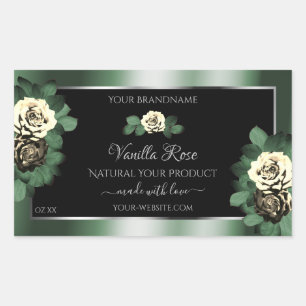 Floral Dark Green Black Product Labels Leafy Roses