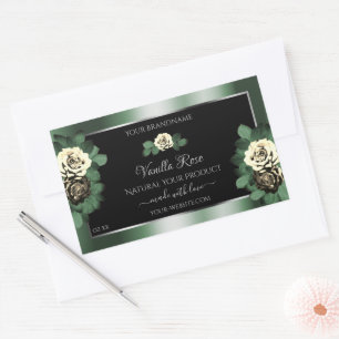 Floral Dark Green Black Product Labels Leafy Roses