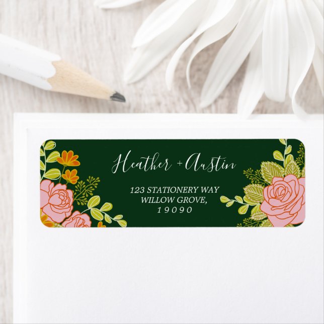 Floral Dark Green Wedding Botanic Label (Insitu)
