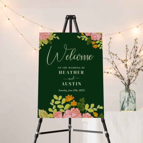 Floral Dark Green Wedding Botanic Welcome  Foam Board