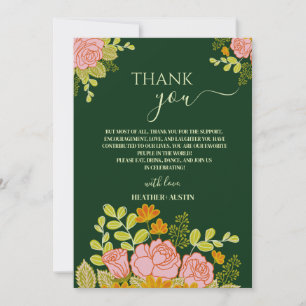Floral Dark Green Wedding Thank you Invitation