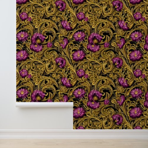 Floral dark moody purple flower Byzantine pattern Wallpaper