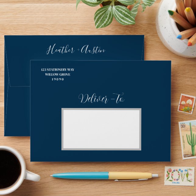 Floral Dark Navy Blue Wedding Botanic Envelope (Desk)