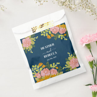 Floral Dark Navy Blue Wedding Botanic Gift Favor Bag