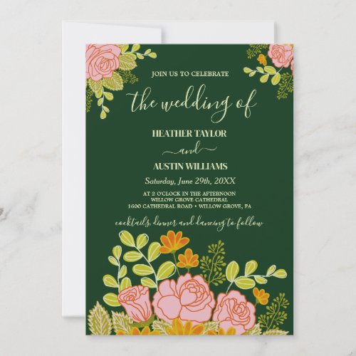 Floral Dark Navy Blue Wedding invitation Botanical