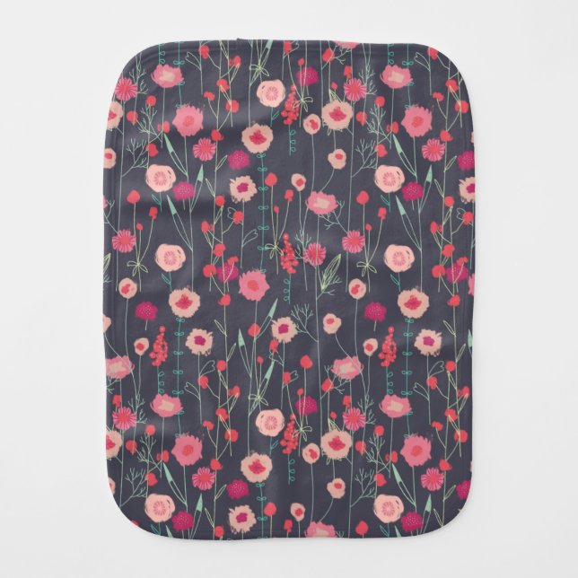 Floral Dark Pattern Baby Burp Cloth (Front)