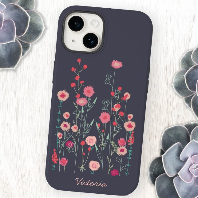 Floral Dark Personalized Iphone Case (Plymouth Flowers pink and dark gray cell phone case)