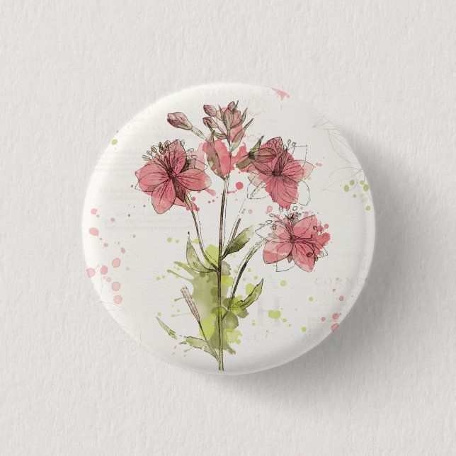 Floral Dark Pink Splash Button (Front)