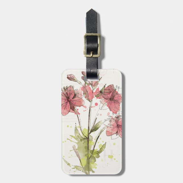 Floral Dark Pink Splash Luggage Tag (Front Vertical)