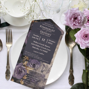 Floral Dark Plum Purple Rose Gold Accent Email All In One Invitation