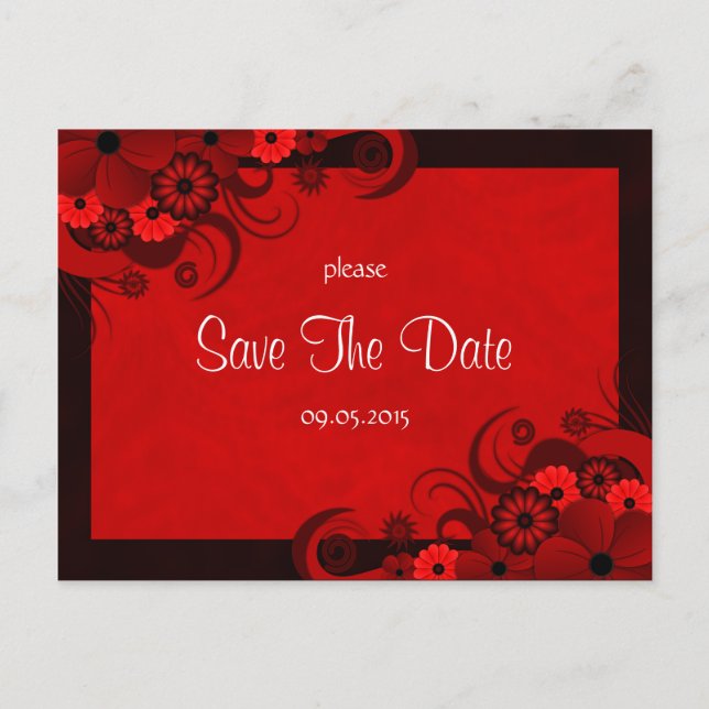 Floral Dark Red Gothic Save The Date Announcements (Front)