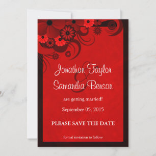 Floral Dark Red Gothic Save The Date Announcements
