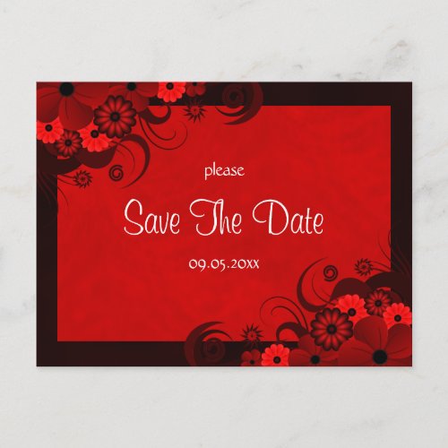 Floral Dark Red Gothic Save The Date Postcards