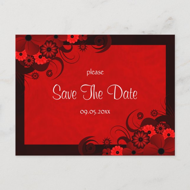 Floral Dark Red Gothic Save The Date Postcards (Front)