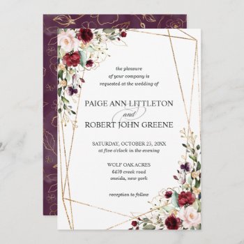Floral Dark Red  Purple  And Blush Wedding Invitation by LangDesignShop at Zazzle