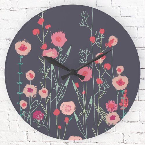 Floral Dark Round Clock