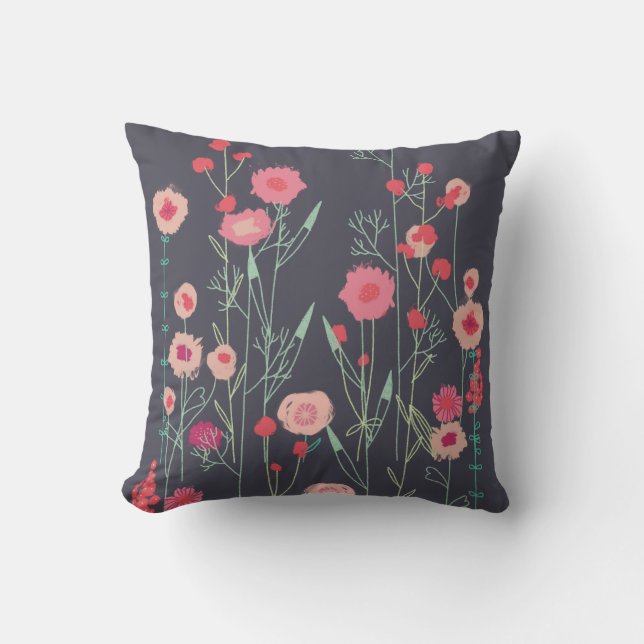 Floral Dark Throw Pillow (Front)