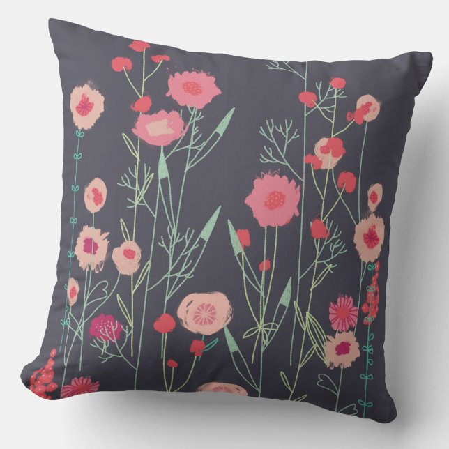 Floral Dark Throw Pillow (Dark floral wildflower throw pillow)