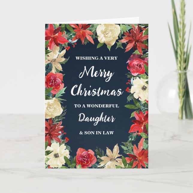 Floral Daughter & Son in Law Merry Christmas Card (Front)