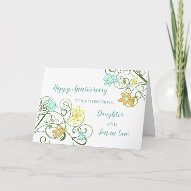 Floral Daughter & Son in Law Wedding Anniversary Card (Front)