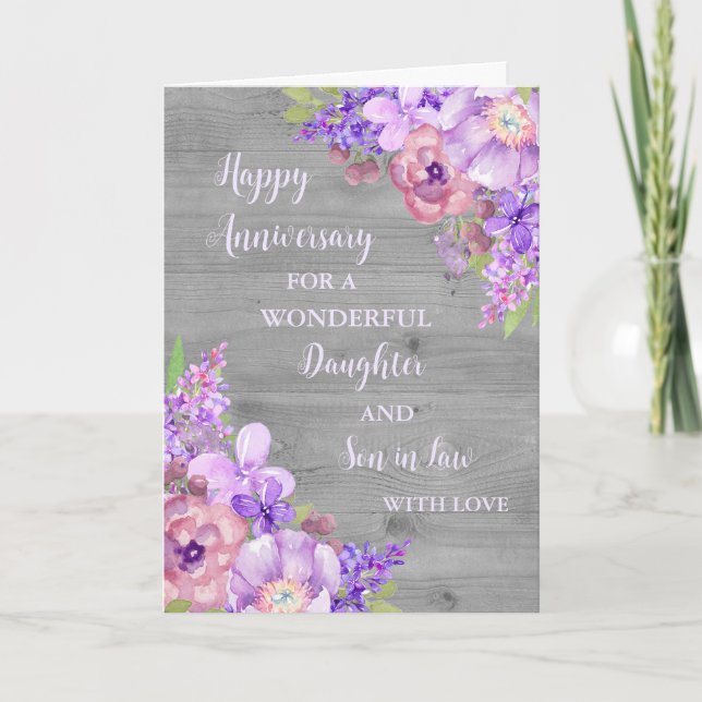 Floral Daughter & Son in Law Wedding Anniversary Card (Front)