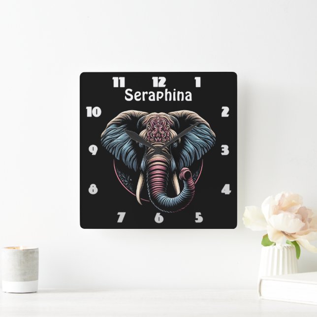 Floral dawn elephant art square wall clock (Home)