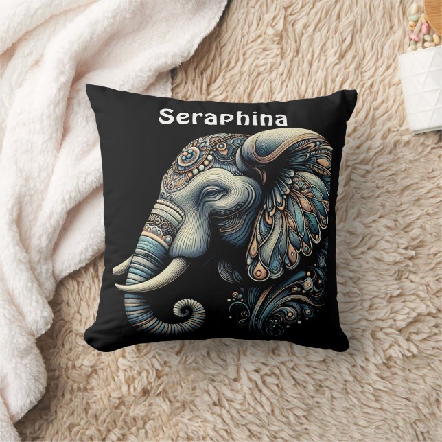 Floral dawn elephant art throw pillow (Blanket)