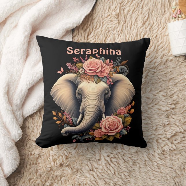 Floral dawn elephant art throw pillow (Blanket)