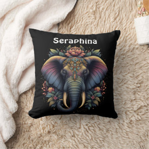 Floral dawn elephant art throw pillow