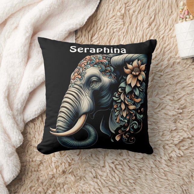 Floral dawn elephant art throw pillow (Blanket)