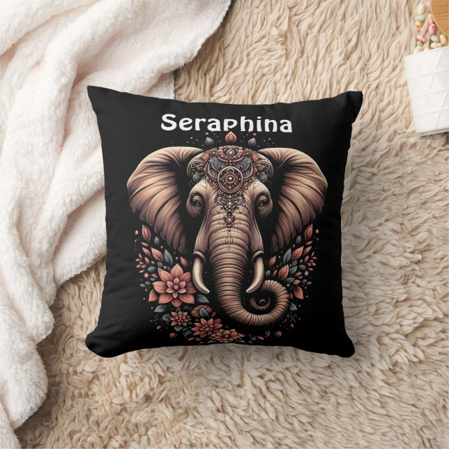 Floral dawn elephant art throw pillow (Blanket)