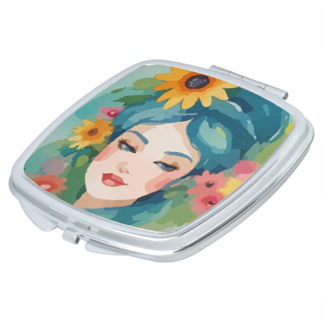 Floral Daydream Portrait Compact Mirror (Turned)