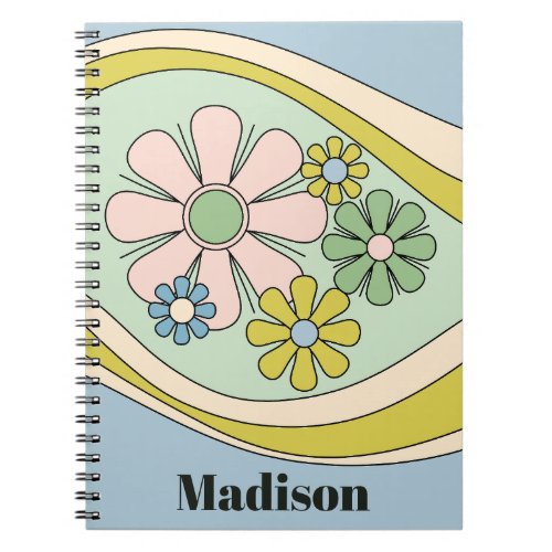 Floral Daydream Retro 60s Pastel Personalized Notebook