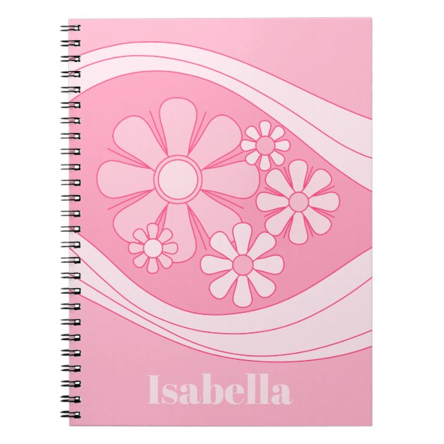 Floral Daydream Retro 60s Pink Personalized Notebook (Front)