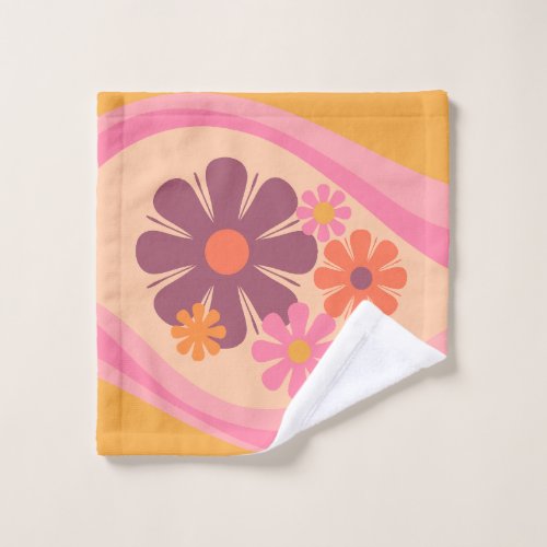 Floral Daydream Retro Flower Pattern Pink Orange Wash Cloth