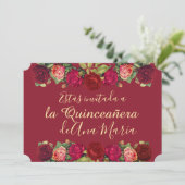 Floral de Borgoña Quinceanera Celebración Invitation (Standing Front)