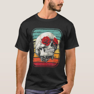 Floral Dead Sugar Skull Flower Roses Retro Vintage T-Shirt