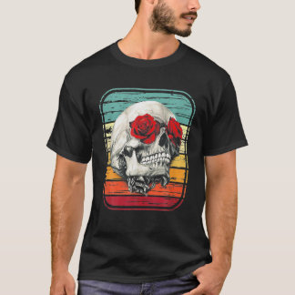 Floral Dead Sugar Skull Flower Roses Retro Vintage T-Shirt