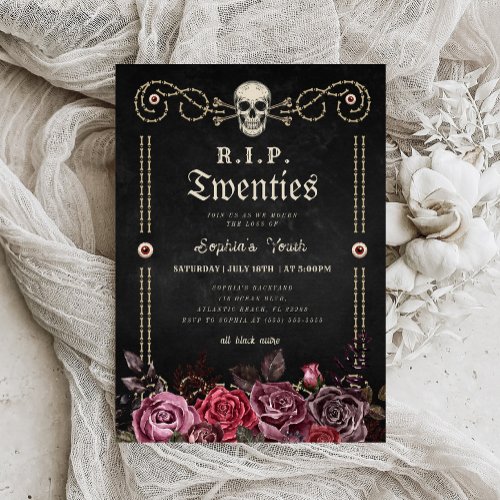 Floral Death to my Youth RIP 20s 30th Birthday Invitation