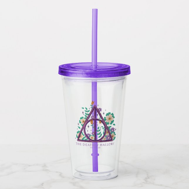 Floral Deathly Hallows Graphic Acrylic Tumbler (Front)