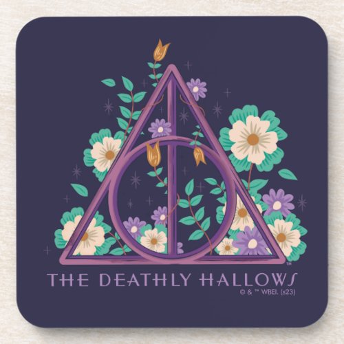 Floral Deathly Hallows Graphic Beverage Coaster