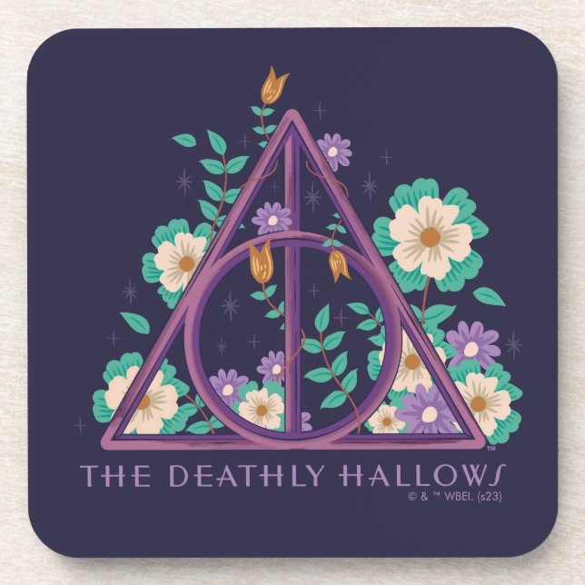 Floral Deathly Hallows Graphic Beverage Coaster (Front)