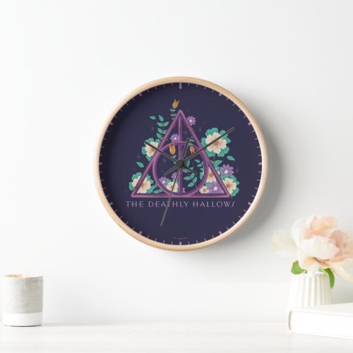 Floral Deathly Hallows Graphic Clock